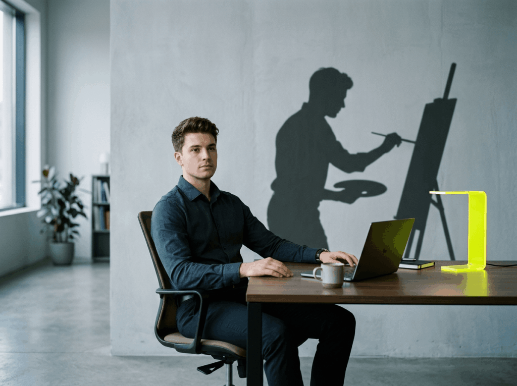 Professionnel au bureau dont l'ombre dessine un autre métier - job Marseille